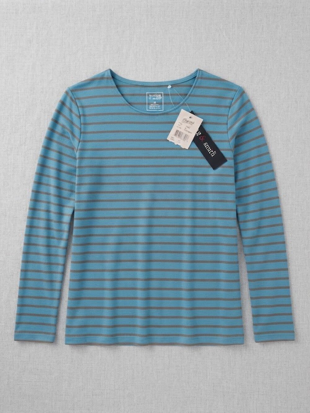 NWT Hasting & Smith Blue Brown Striped Long Sleeve Top Size Medium